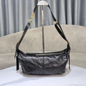 CD  Hobo Bag 23 With Chain Black Wrinkled Calfskin