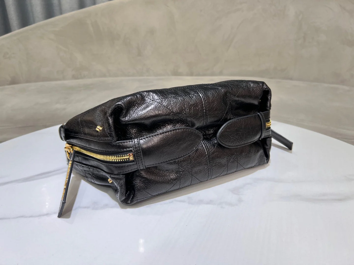 CD  Hobo Bag 23 With Chain Black Wrinkled Calfskin - Image 4