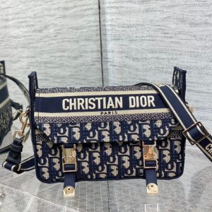 CD Small Diorcamp Bag 23 Blue Oblique Embroidery Denim