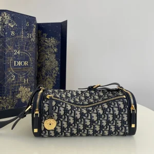 CD East-West cylindrical bag 27 blue jacquard canvas