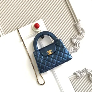 cc 24a nano 19cm kelly shopper bag metallic blue lambskin