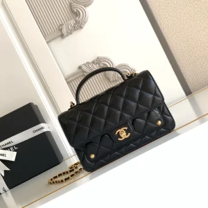 CC Handle Bag 19 Double C Black Lambskin Gold Hardware