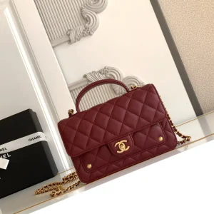 CC Handle Bag 19 Double C Burgundy Lambskin Gold Hardware