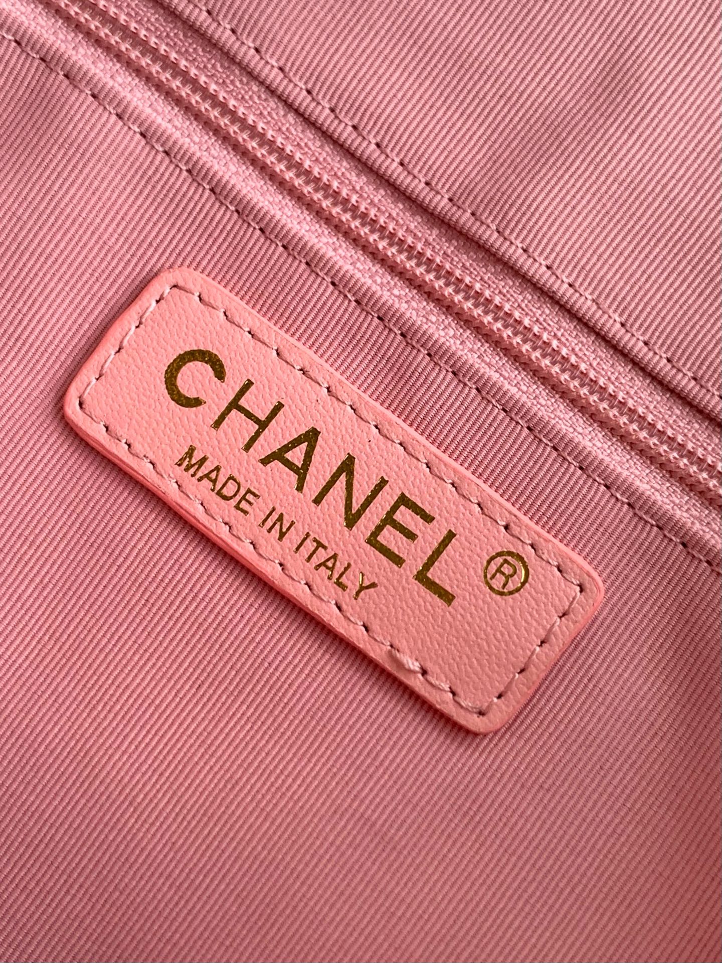 CC Braided Shopping Bag Double C logo Beige Pink Raffia - Image 5