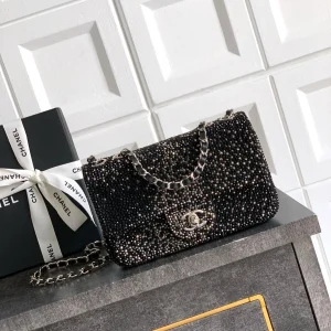 CC Classic Flap Bag  full diamond black calfskin