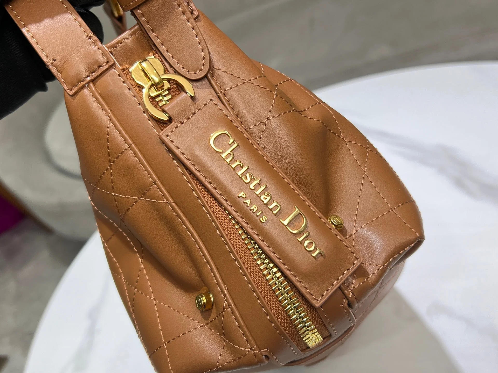 CD  Hobo Bag 23 With Chain Brown Calfskin - Image 8