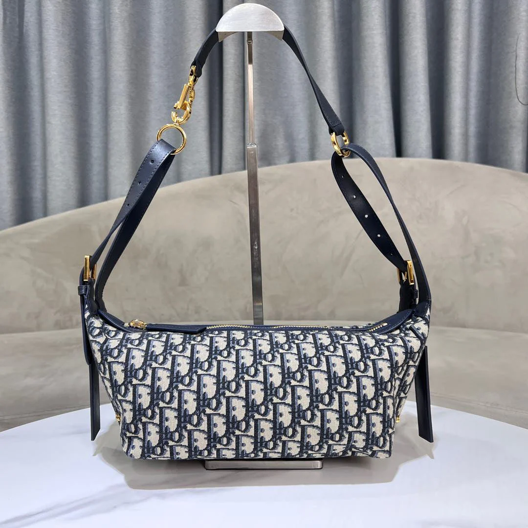CD Jacquard Hobo Bag 23 With Chain Dark Blue White Canvas