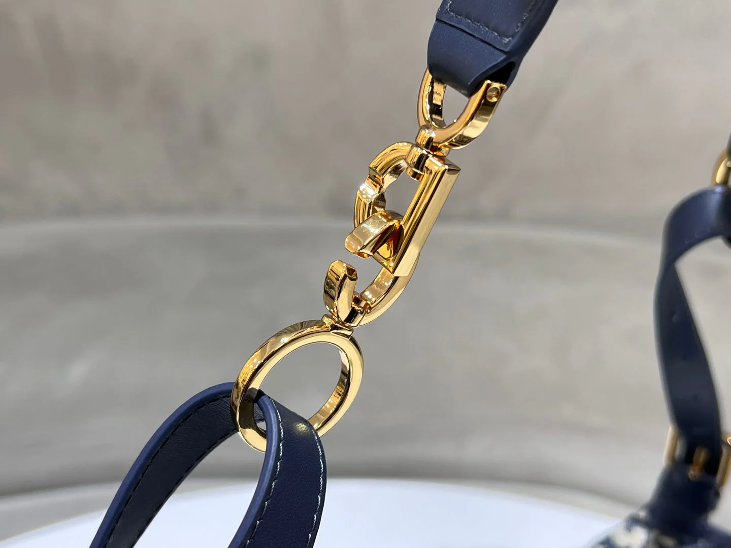 CD Jacquard Hobo Bag 23 With Chain Dark Blue White Canvas - Image 2