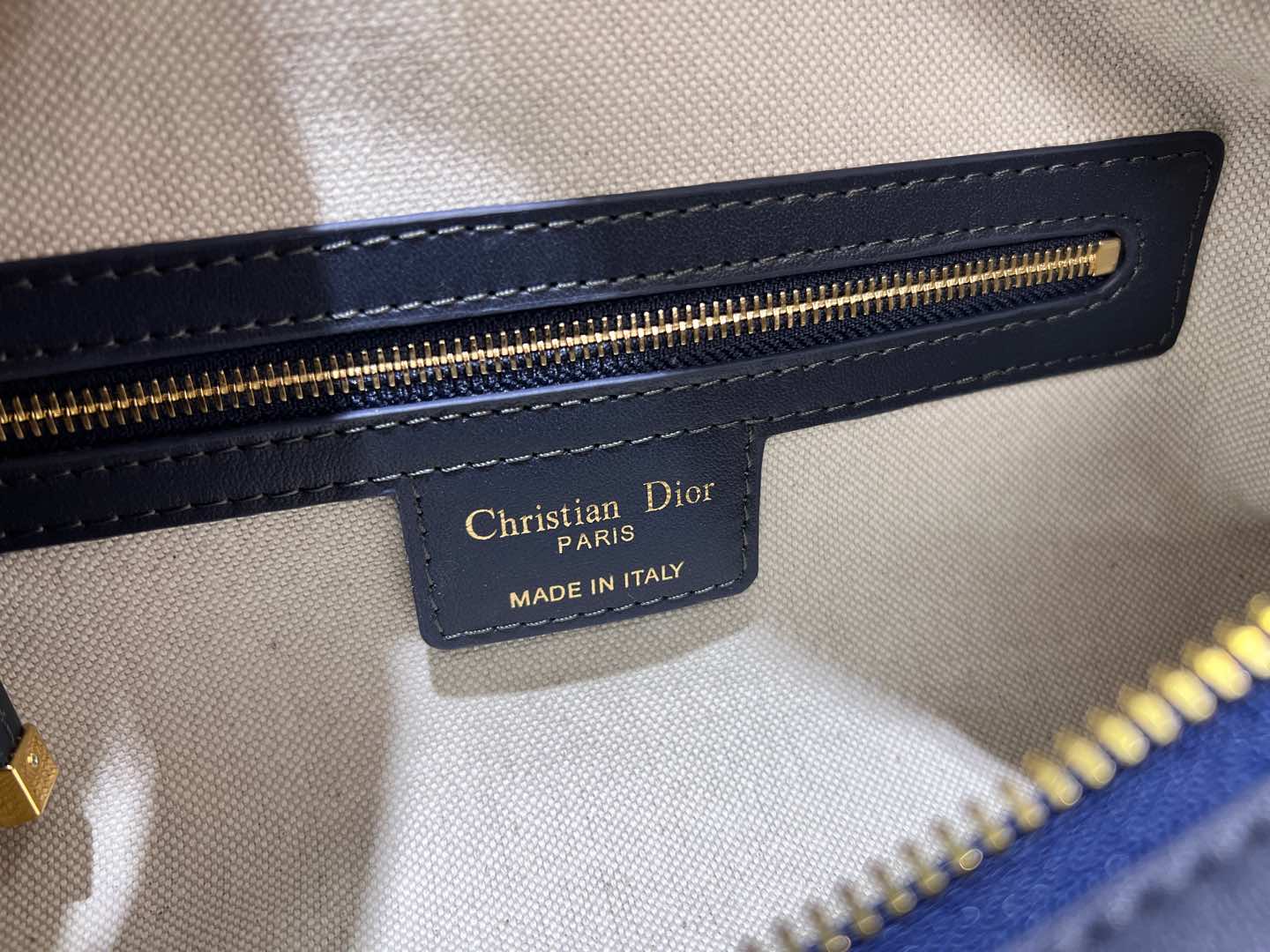 CD Jacquard Hobo Bag 23 With Chain Dark Blue White Canvas - Image 6