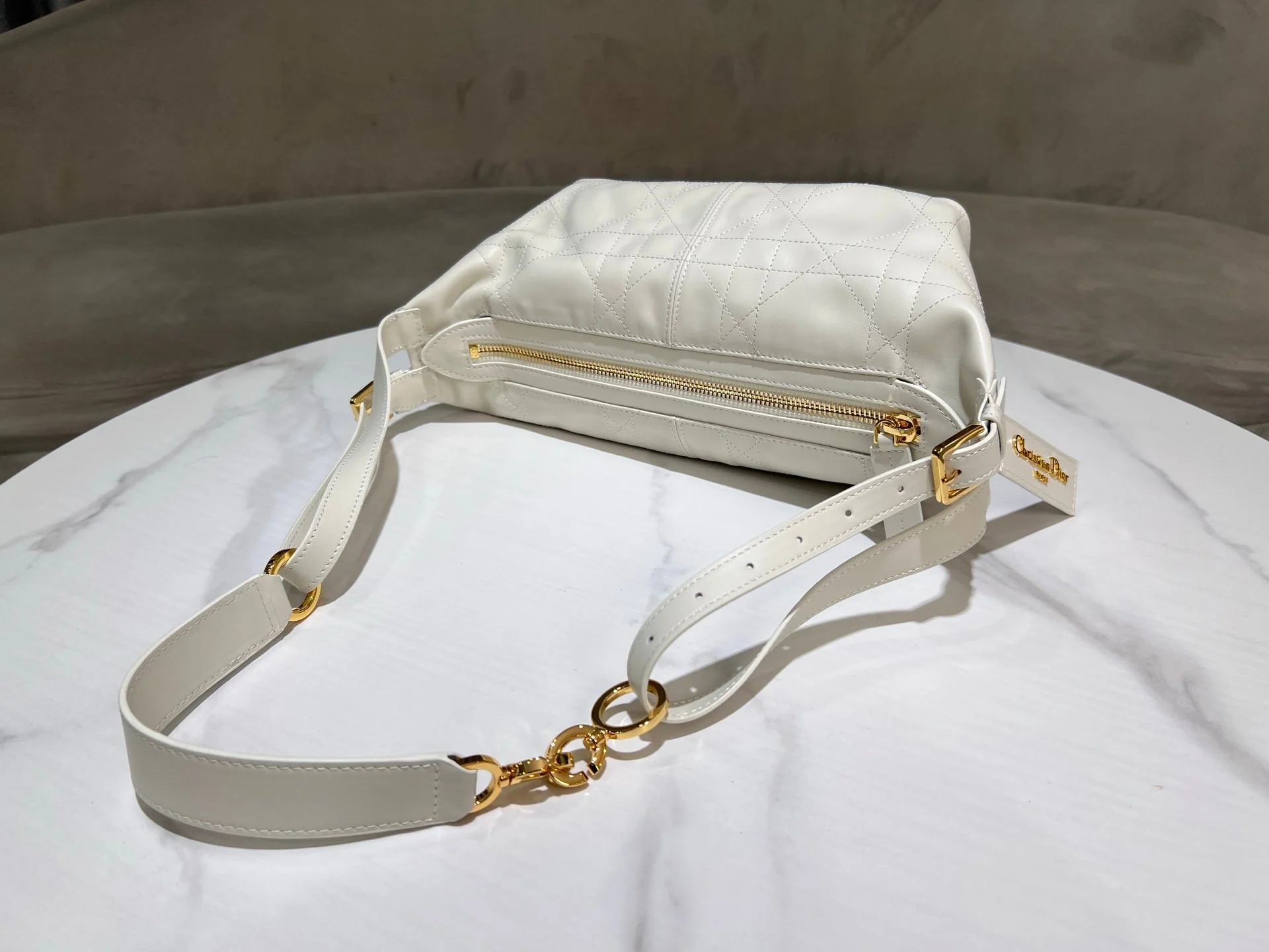 CD Jacquard Hobo Bag 23 With Chain White Calfskin - Image 3