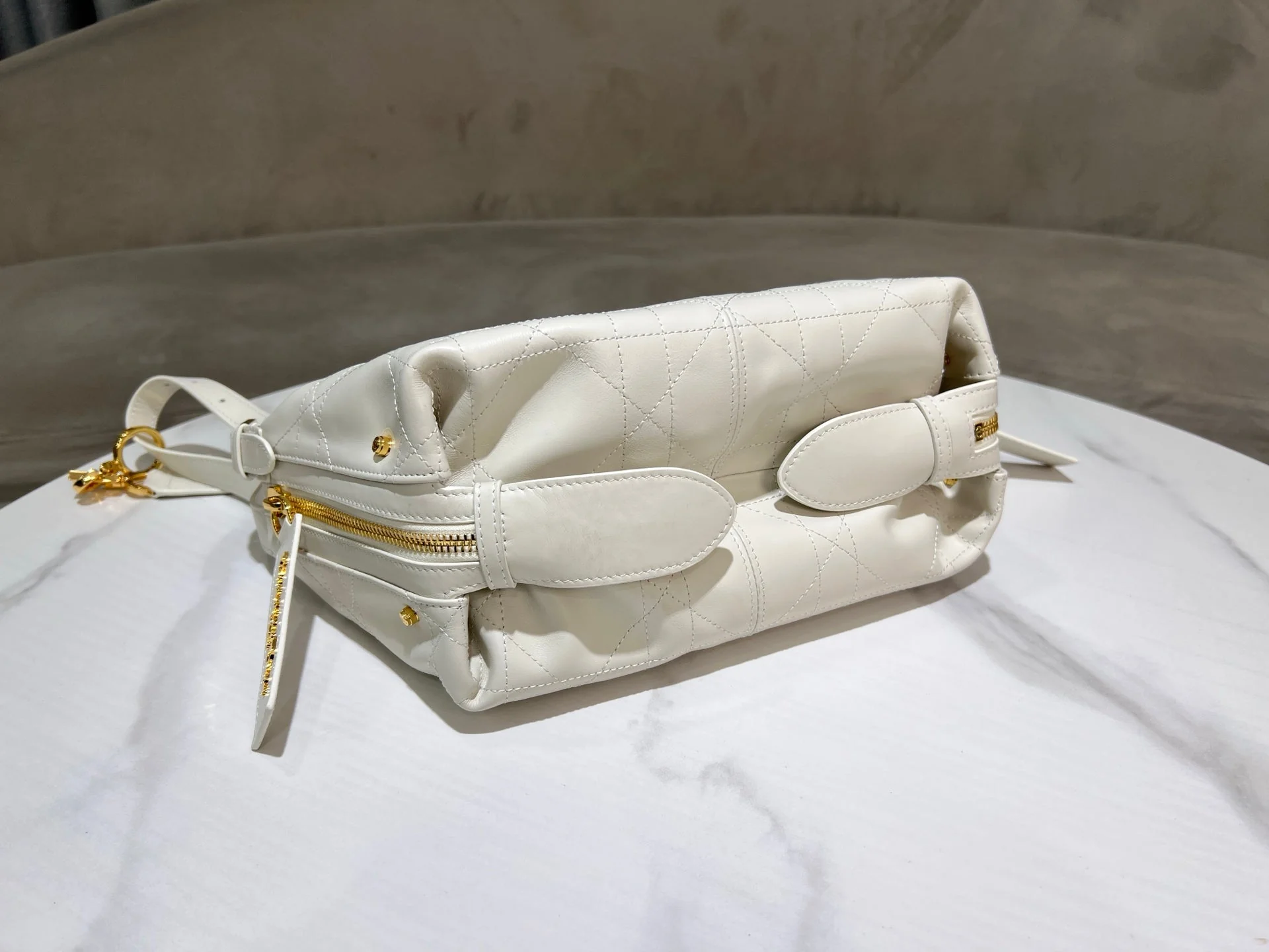 CD Jacquard Hobo Bag 23 With Chain White Calfskin - Image 7