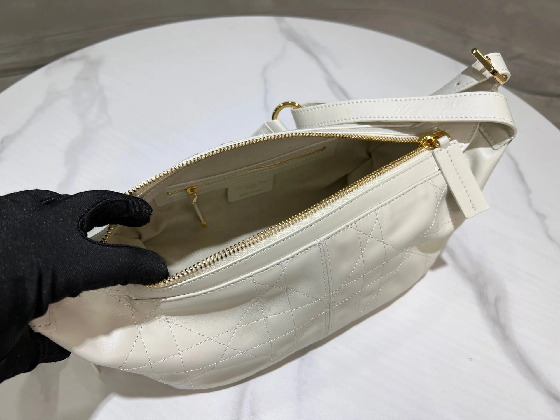 CD Jacquard Hobo Bag 23 With Chain White Calfskin - Image 9