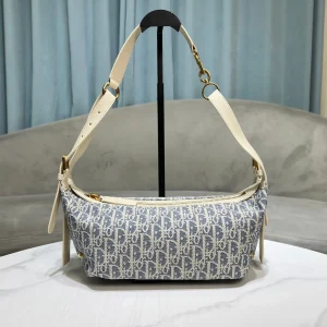 CD Jacquard Hobo Bag 26 With Chain Blue White Canvas