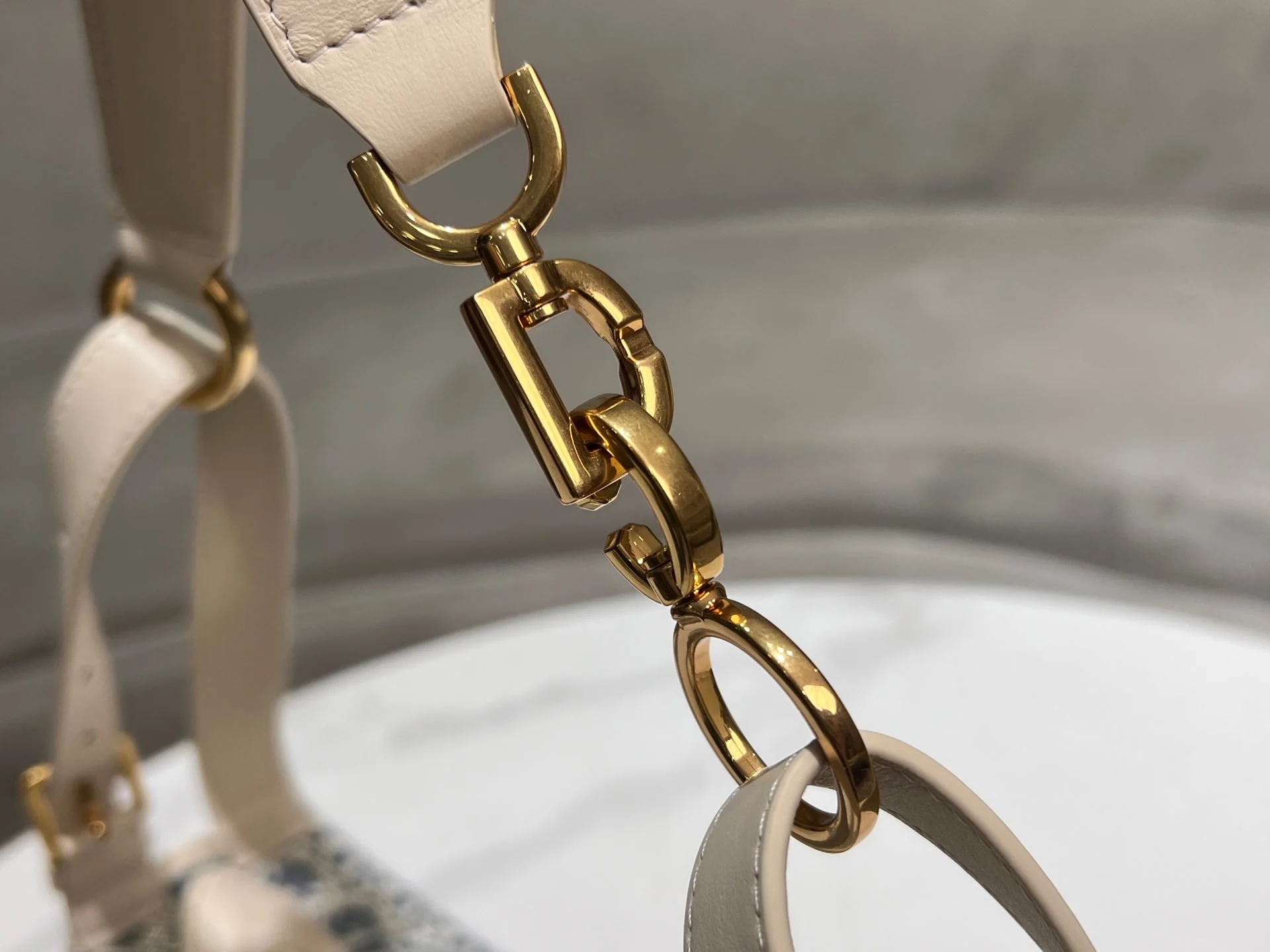 CD Jacquard Hobo Bag 26 With Chain Blue White Canvas - Image 7