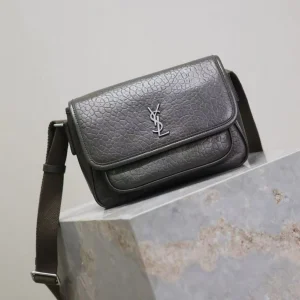 Saint Laurent Niki Logo Plaque Messenger Bag Dark Green Calfskin