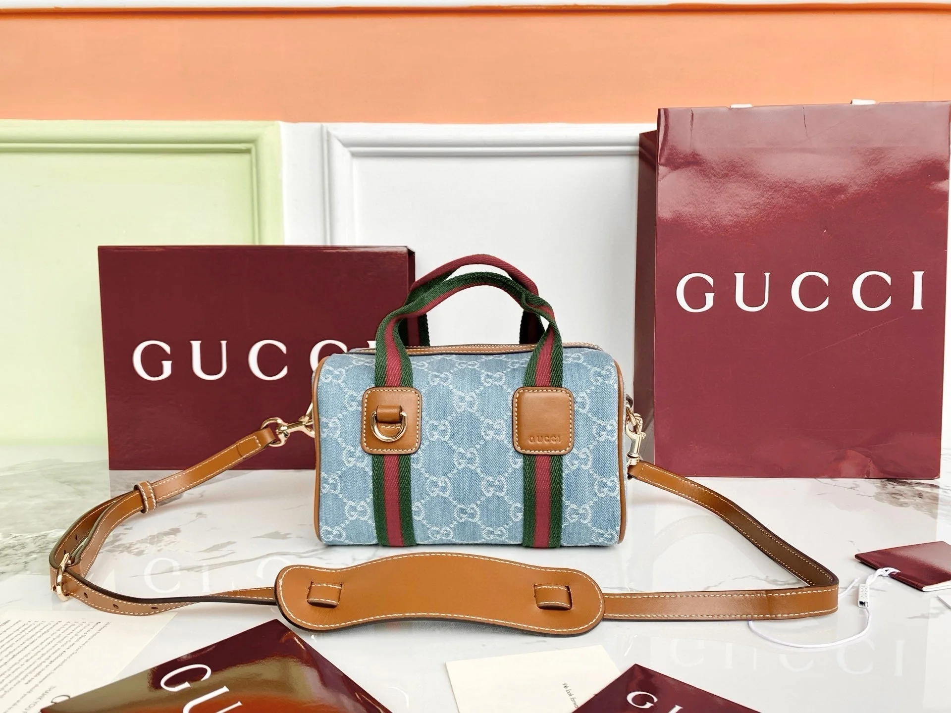 Gucci 25 GG Handbag Blue Denim Leather 286709 - Image 3