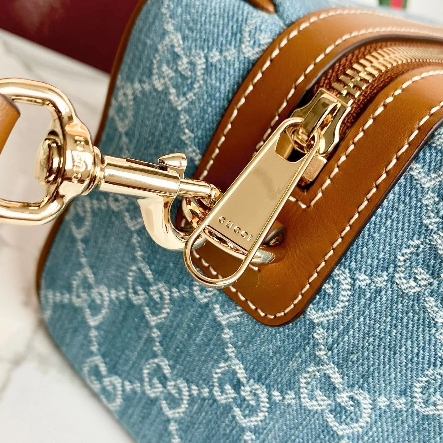 Gucci 25 GG Handbag Blue Denim Leather 286709 - Image 2