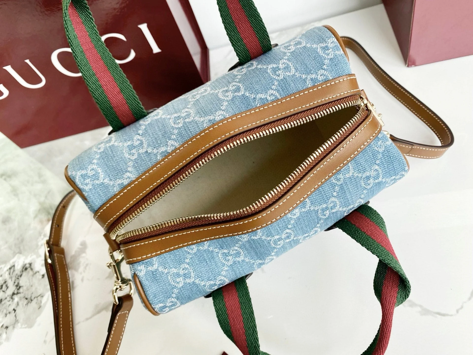 Gucci 25 GG Handbag Blue Denim Leather 286709 - Image 4