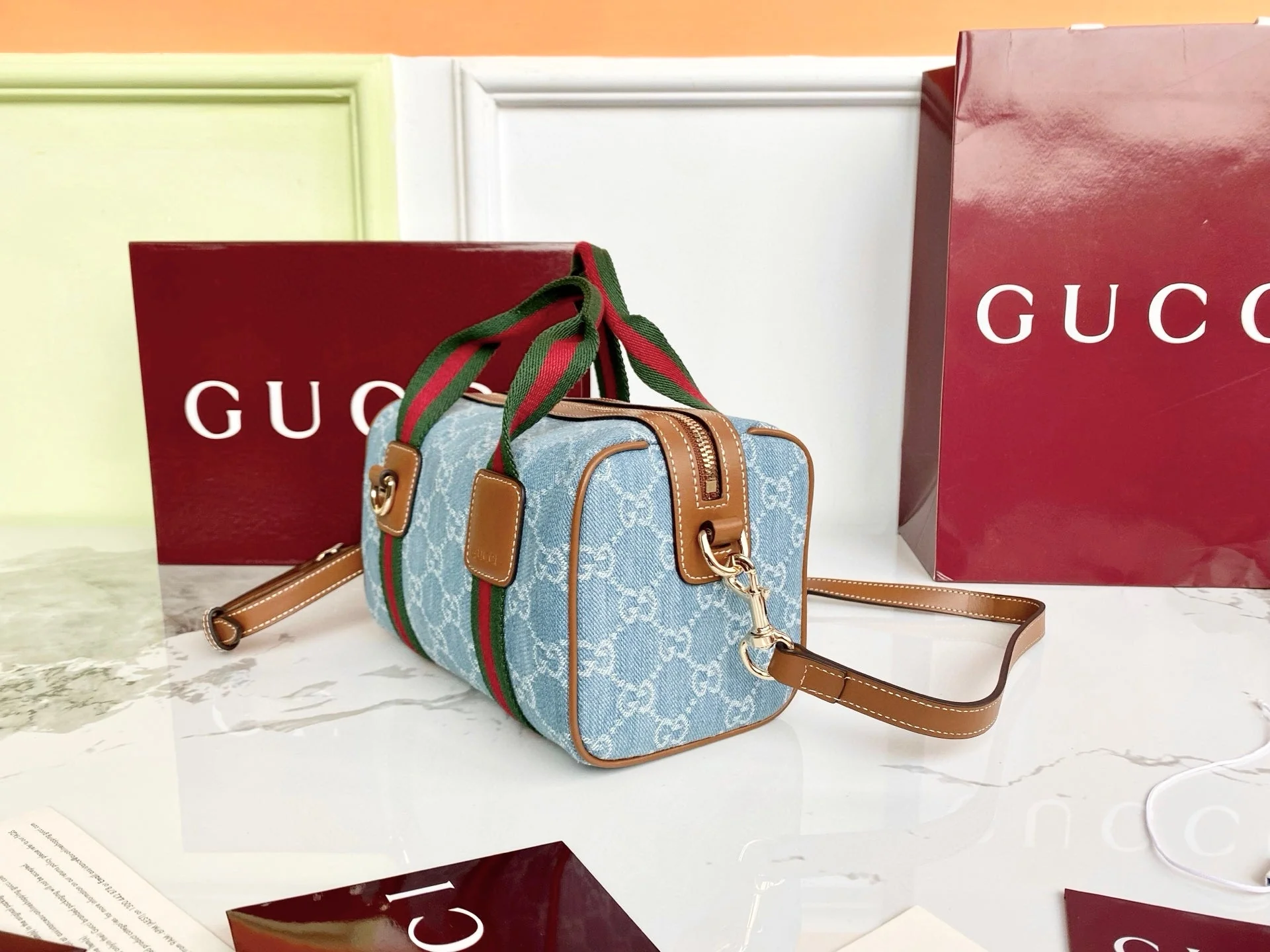 Gucci 25 GG Handbag Blue Denim Leather 286709 - Image 8