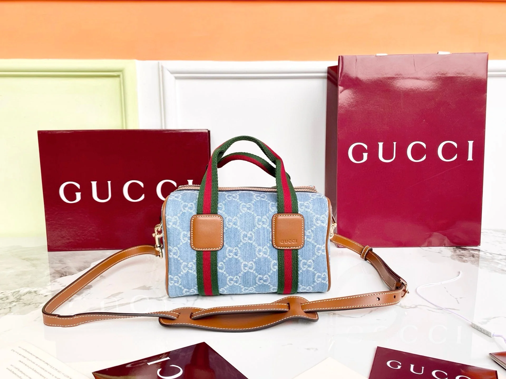 Gucci 25 GG Handbag Blue Denim Leather 286709 - Image 5