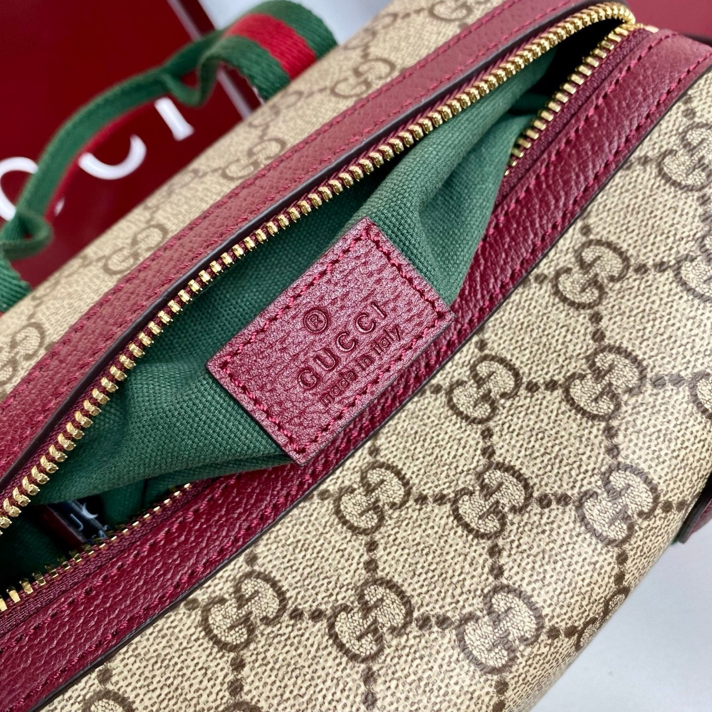 Gucci 25 GG Handbag Beige mix Rosso Ancora Red Canvas Leather 286710 - Image 2