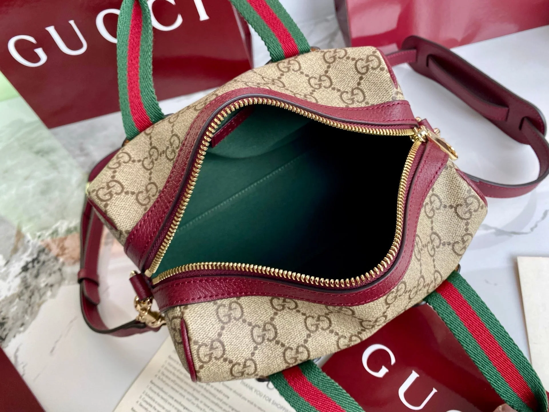 Gucci 25 GG Handbag Beige mix Rosso Ancora Red Canvas Leather 286710 - Image 3