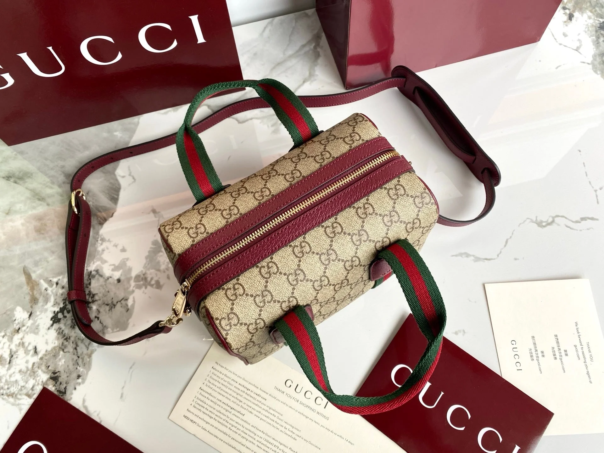Gucci 25 GG Handbag Beige mix Rosso Ancora Red Canvas Leather 286710 - Image 7