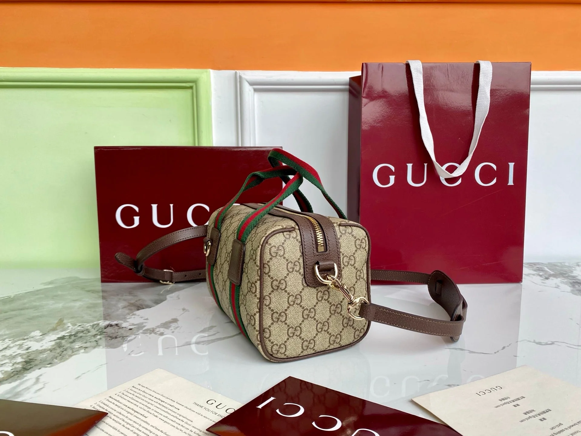 Gucci 25 GG Handbag Beige mix Dark Brown Canvas Leather 286711 - Image 5