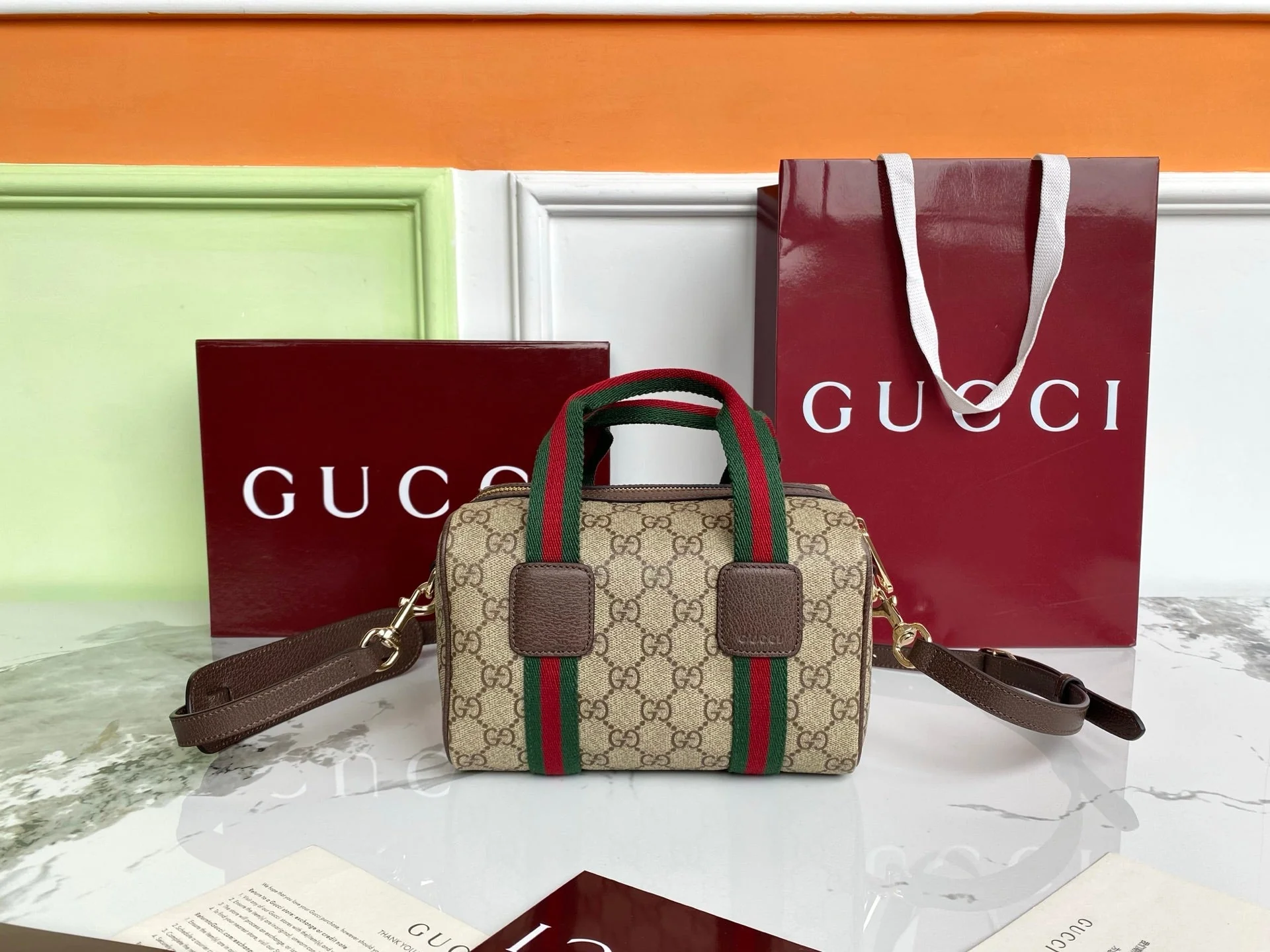 Gucci 25 GG Handbag Beige mix Dark Brown Canvas Leather 286711 - Image 8