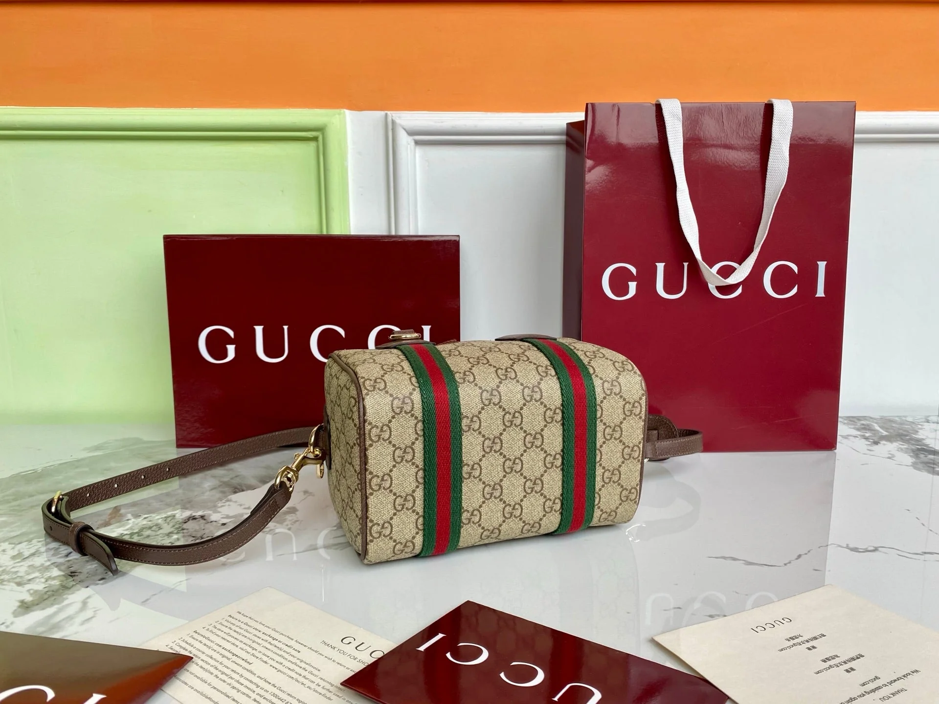 Gucci 25 GG Handbag Beige mix Dark Brown Canvas Leather 286711 - Image 9