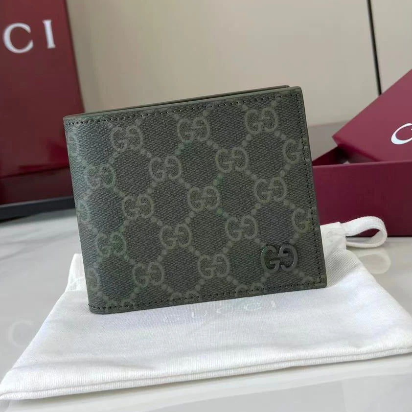 Gucci 25 GG Monogram Bifold Wallet Forest Green Leather 288792