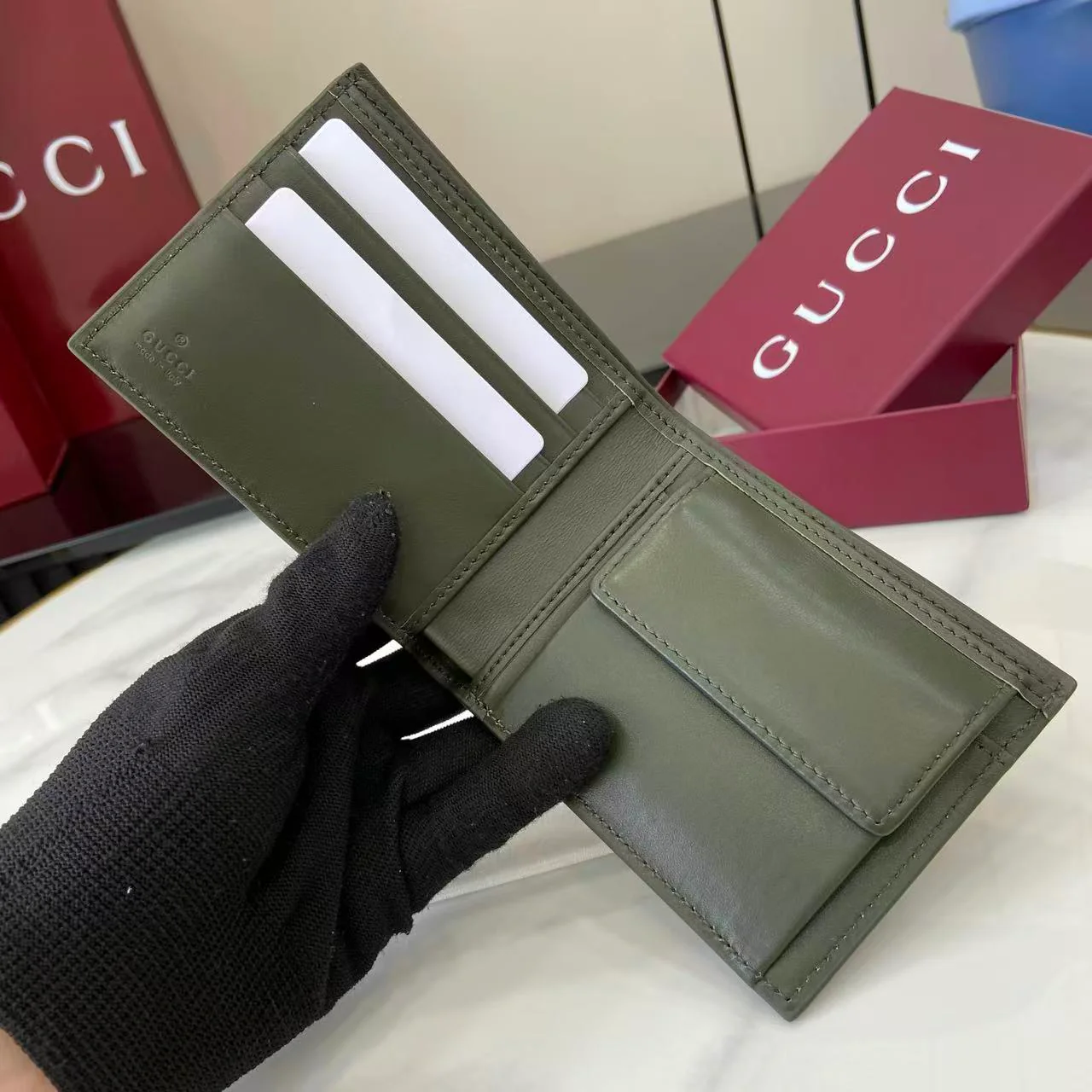 Gucci 25 GG Monogram Bifold Wallet Forest Green Leather 288792 - Image 5