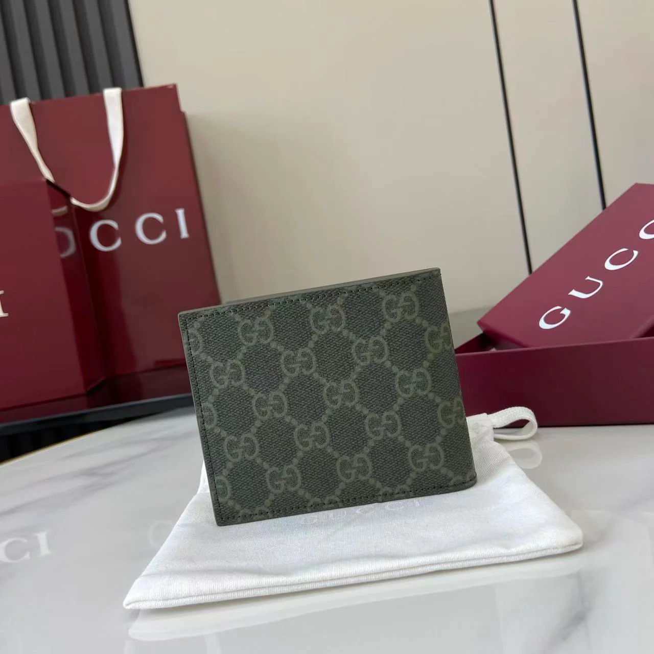 Gucci 25 GG Monogram Bifold Wallet Forest Green Leather 288792 - Image 6