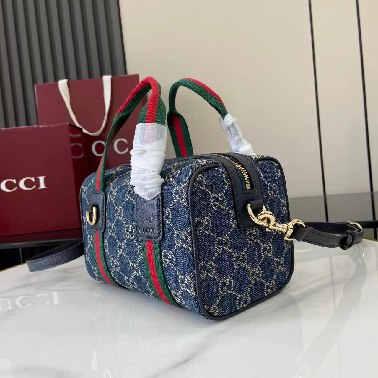 Gucci 25 GG Handbag Navy Blue Denim Leather 288801 - Image 3