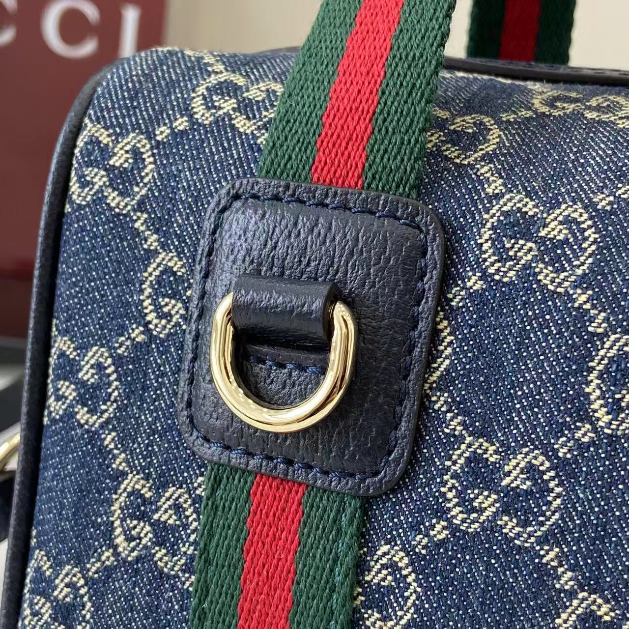 Gucci 25 GG Handbag Navy Blue Denim Leather 288801 - Image 5