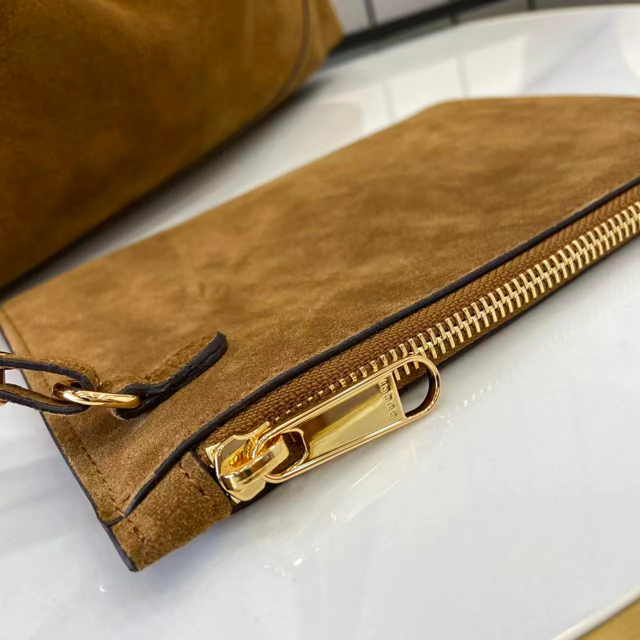 Gucci 25 Softbit Brown Gold Suede Leather 290512 - Image 3