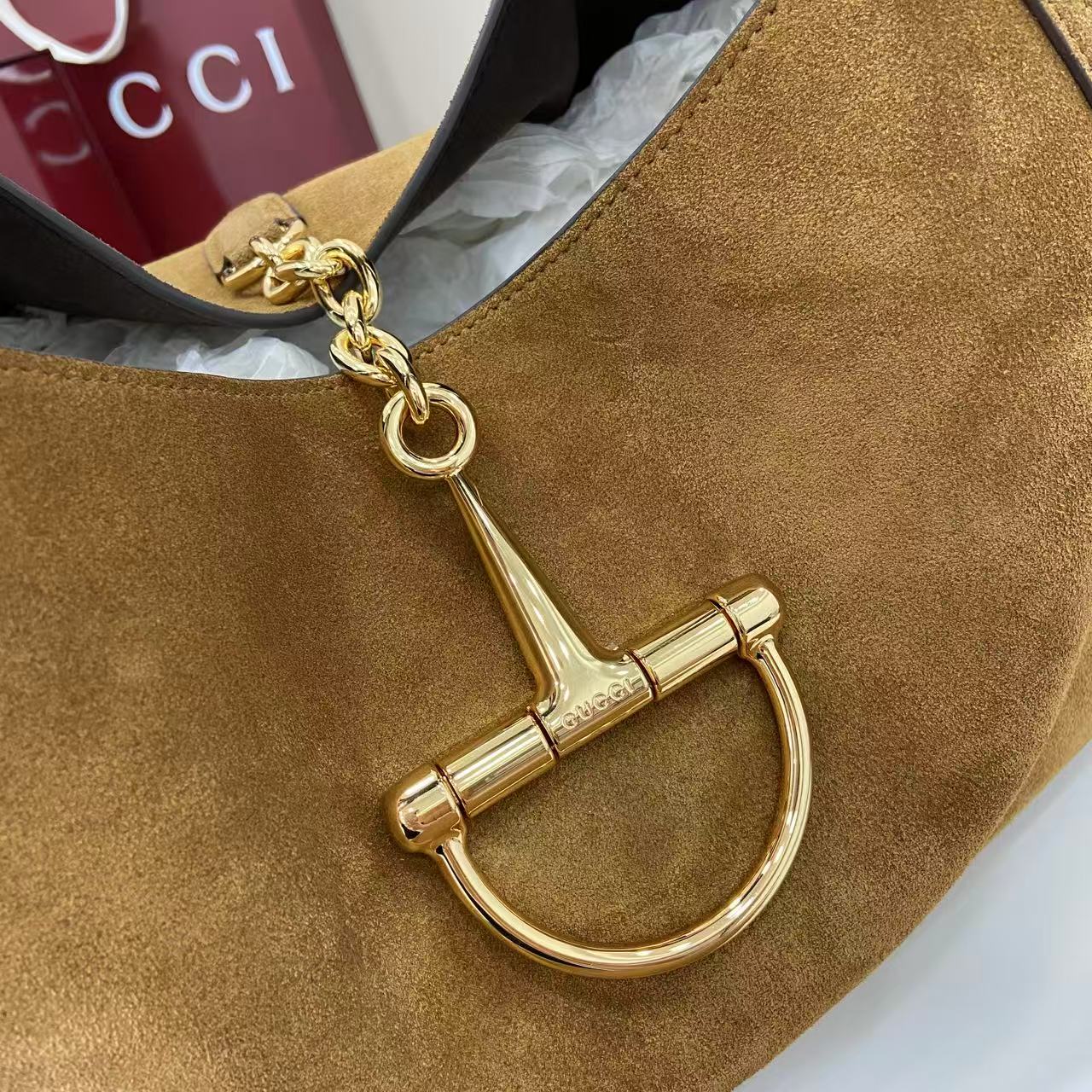 Gucci 25 Softbit Brown Gold Suede Leather 290512 - Image 2