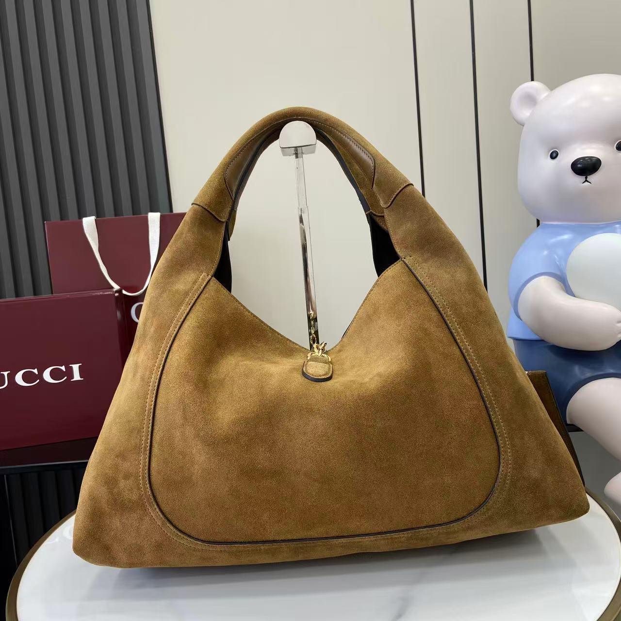 Gucci 25 Softbit Brown Gold Suede Leather 290512 - Image 7