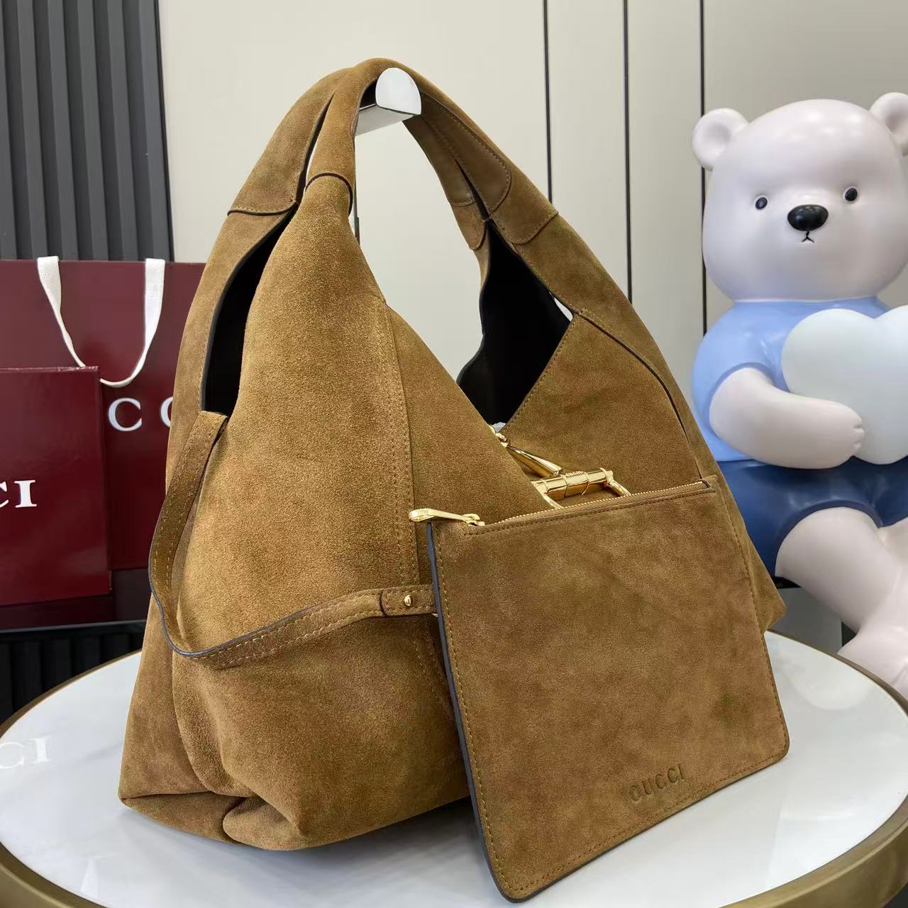 Gucci 25 Softbit Brown Gold Suede Leather 290512 - Image 6