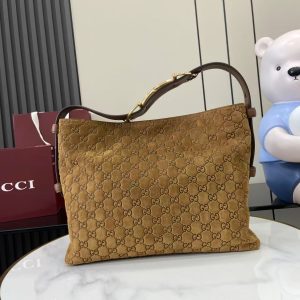 Gucci 25 Beatrix Handbag Brown Gold Suede