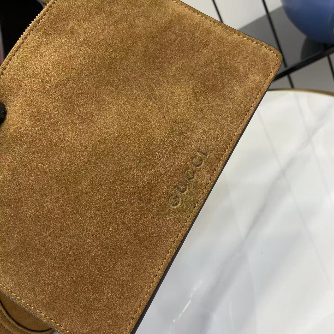 Gucci 25 Softbit Brown Gold Suede Leather 290512 - Image 8