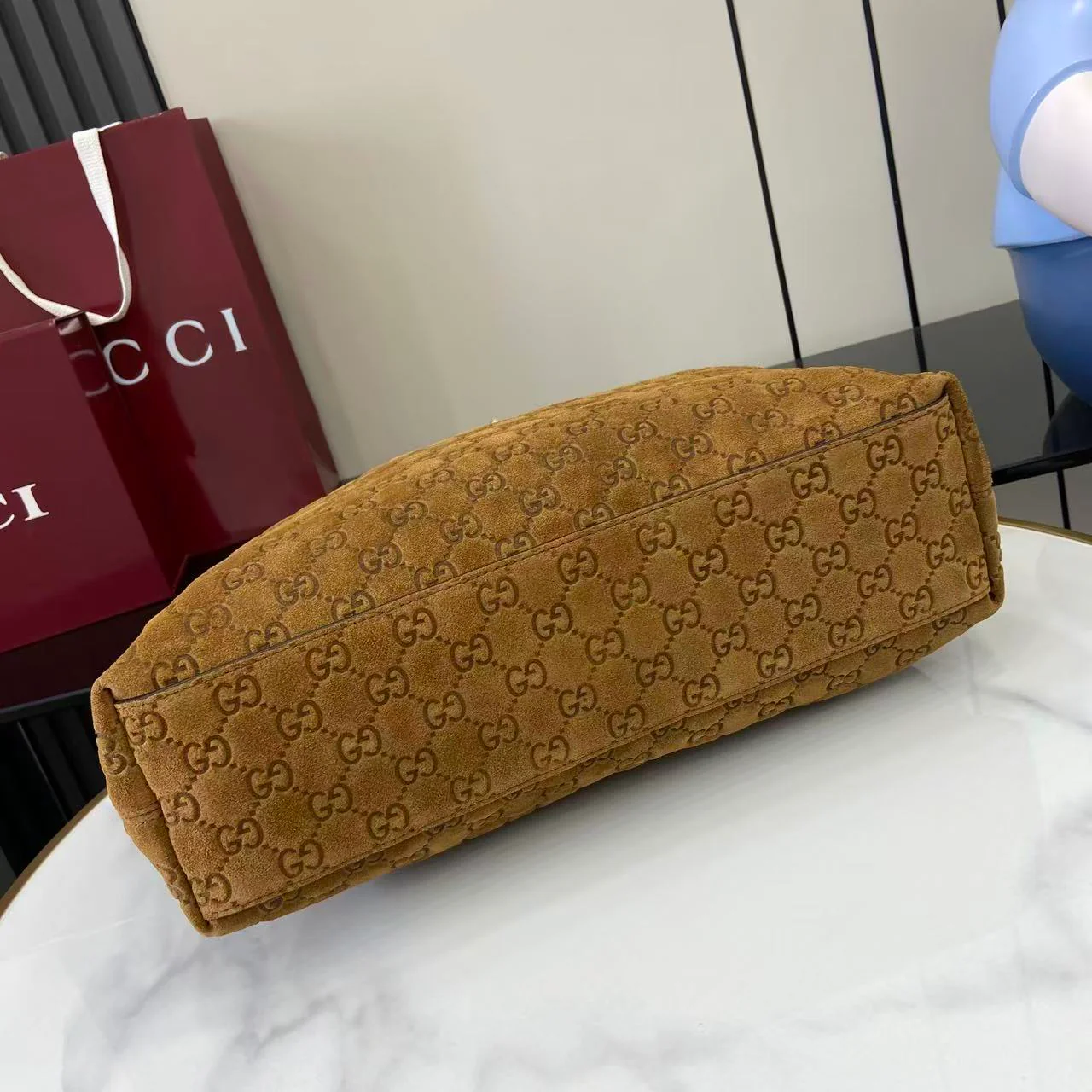 Gucci 25 Beatrix Handbag Brown Gold Suede - Image 4