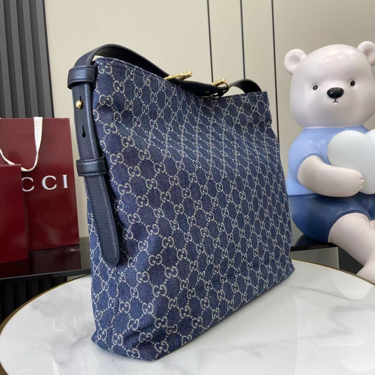 Gucci 25 Beatrix 40cm Handbag Navy Blue Denim Leather 292318 - Image 8