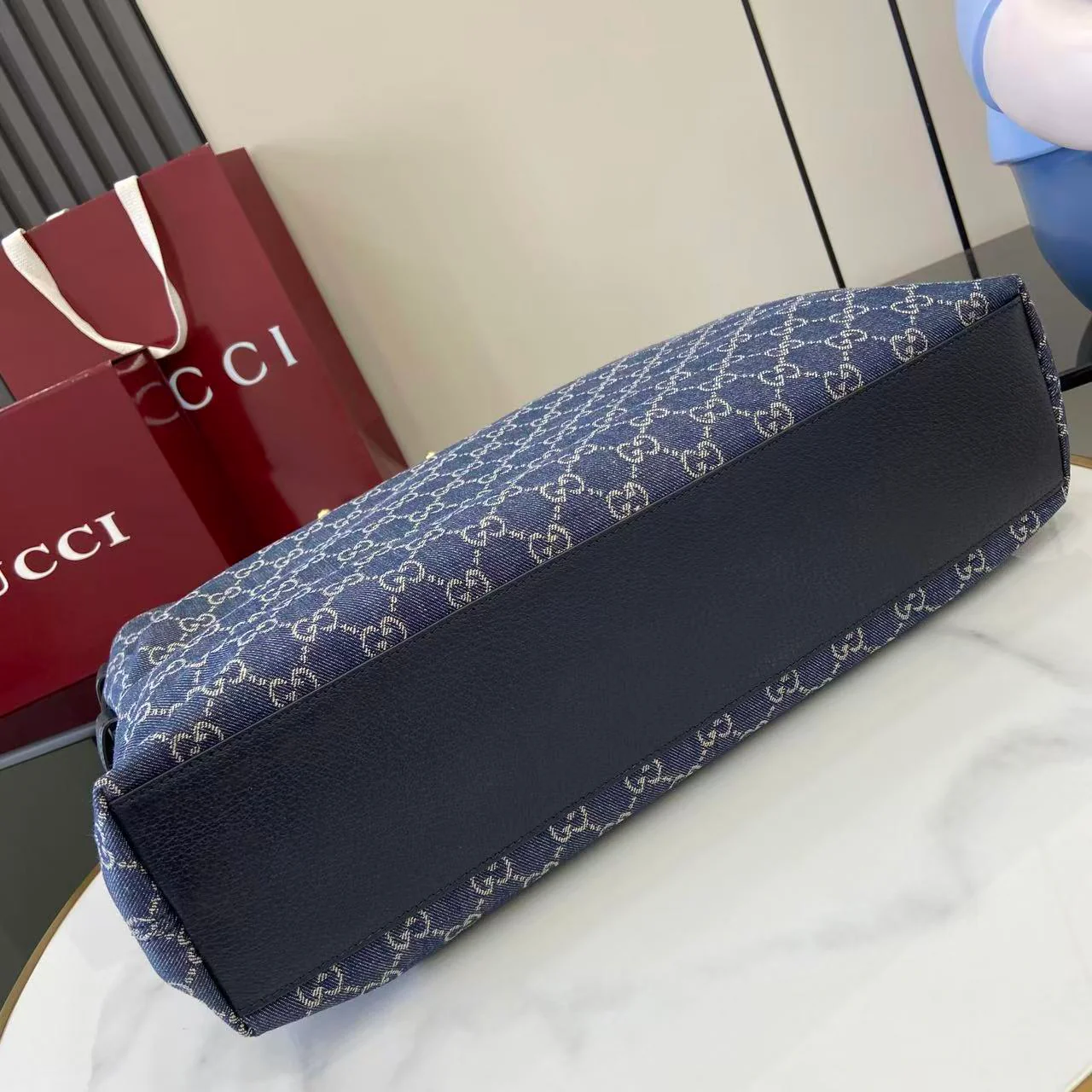 Gucci 25 Beatrix 40cm Handbag Navy Blue Denim Leather 292318 - Image 6