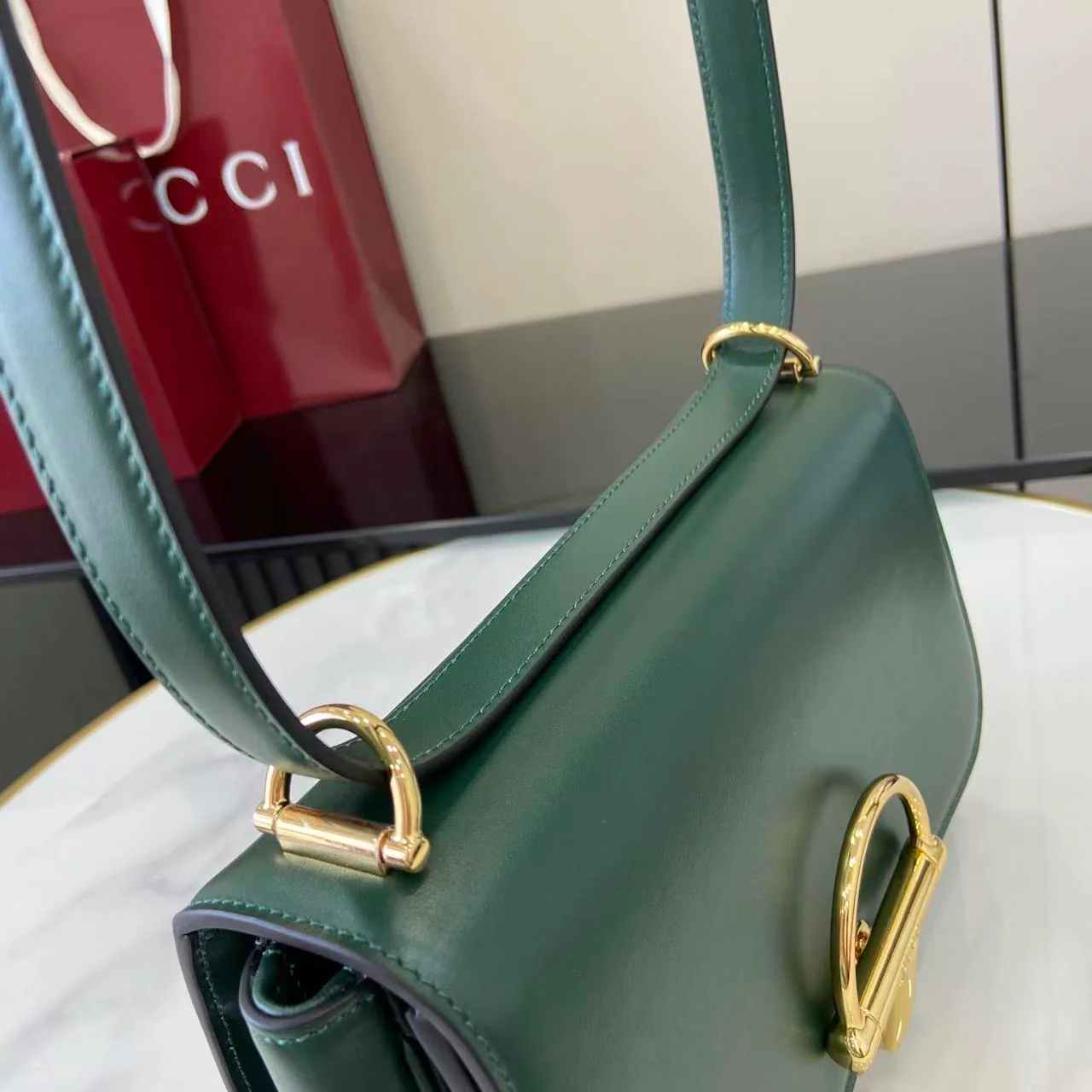 Gucci 25 Siena Bag Green Gold Leather 292365 - Image 9
