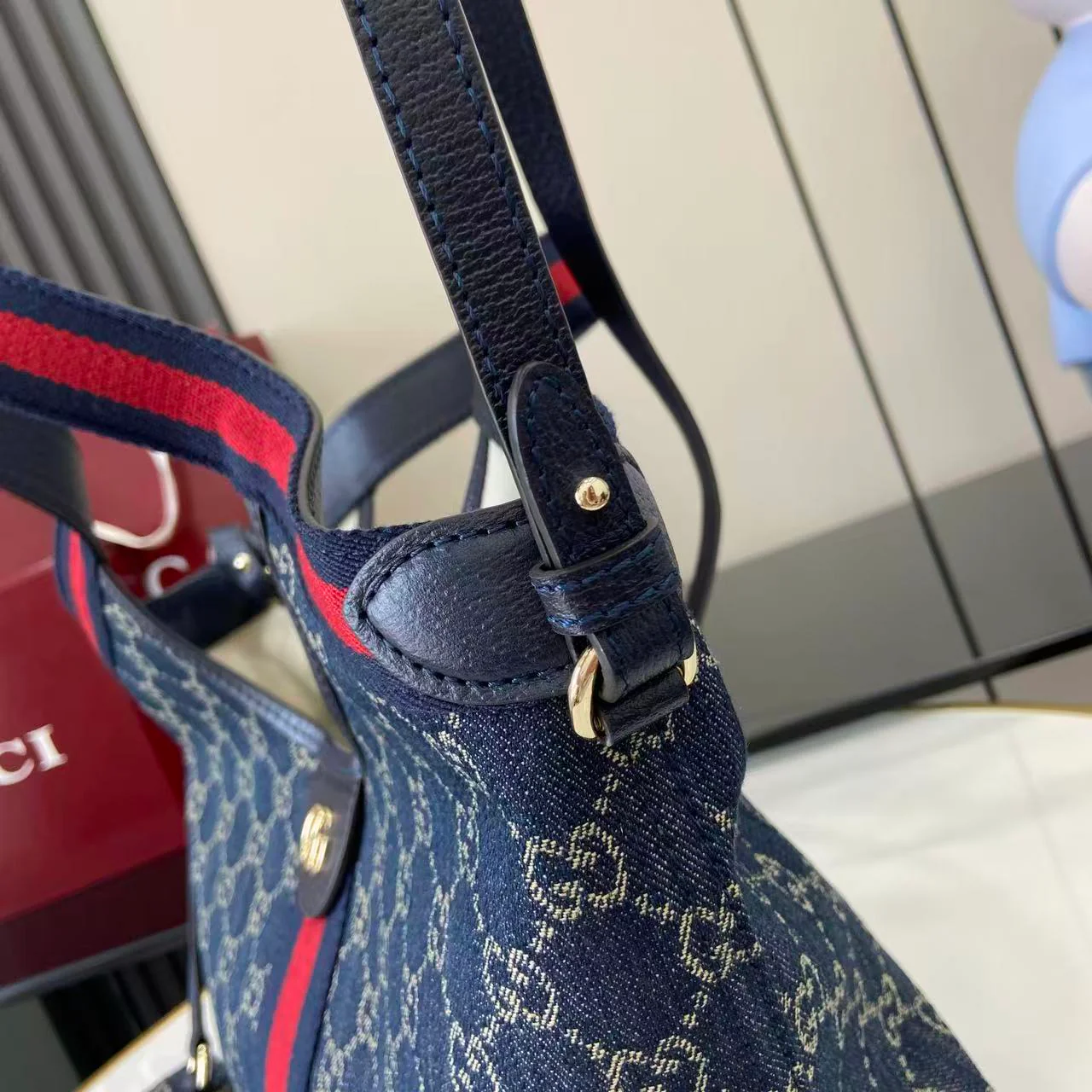 Gucci 25 Giglio 25cm Bag Blue Denim Leather 292387 - Image 3