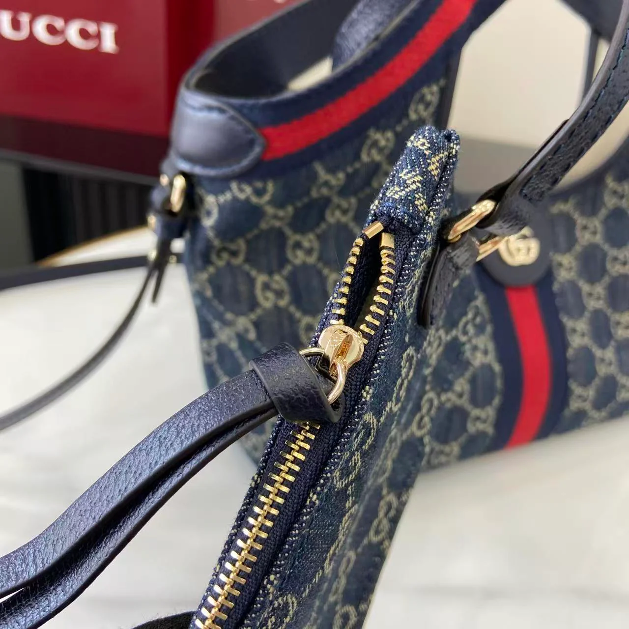 Gucci 25 Giglio 25cm Bag Blue Denim Leather 292387 - Image 4