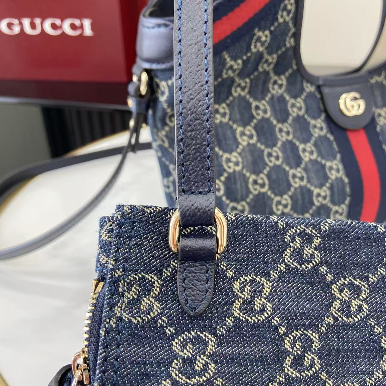 Gucci 25 Giglio 25cm Bag Blue Denim Leather 292387 - Image 2