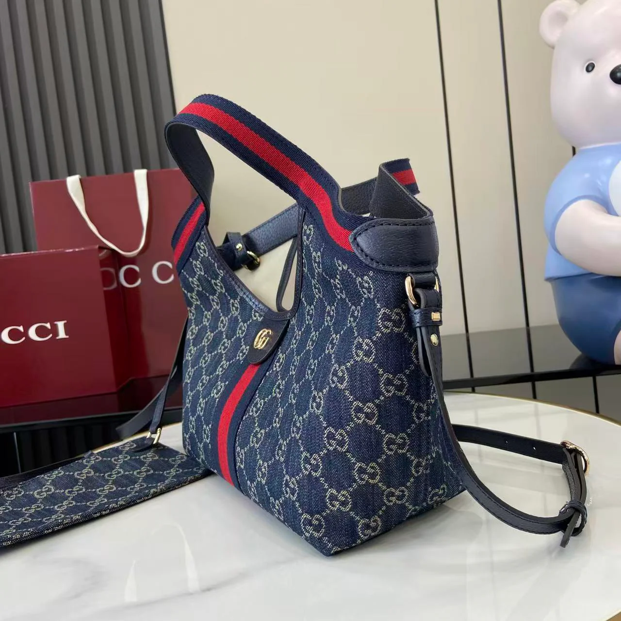 Gucci 25 Giglio 25cm Bag Blue Denim Leather 292387 - Image 7