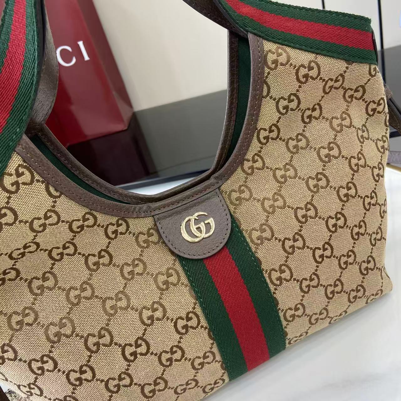 Gucci 25 Giglio 25cm Bag Beige Canvas Leather 292388 - Image 3